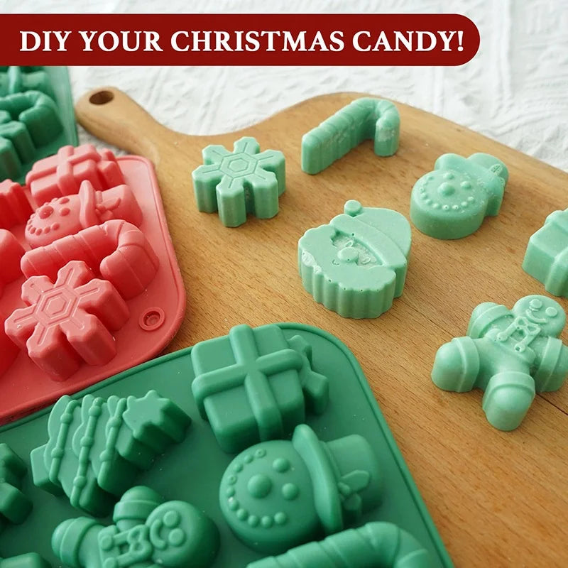 Christmas Silicone Chocolate Molds Candy Baking Moulds Handmade Snowman Xmas Tree Gingerbread Man Santa Claus Kitchen Mold Tool