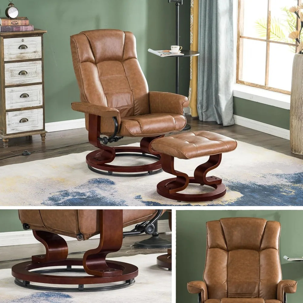 Swivel Recliner with Ottoman, Multi-Position Leisure Office Chair with Adjustable Back, Faux Leather Ergonomic Lounge Chairs w