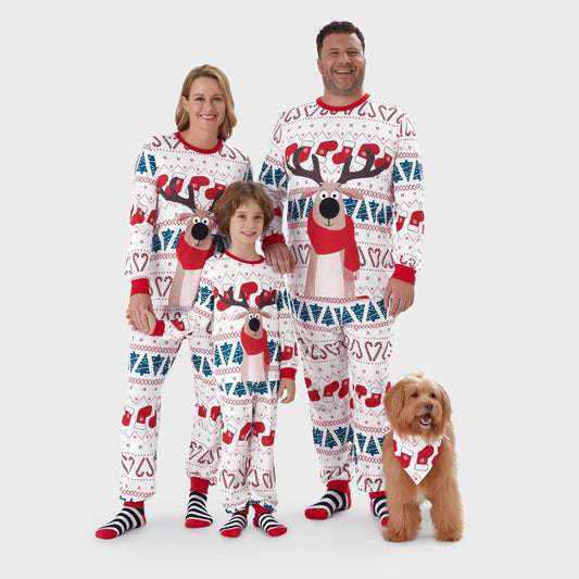 PatPat Christmas Pajamas Sets Family Matching Reindeer Big Graphic Allover Pattern Background( Flame Resistant )