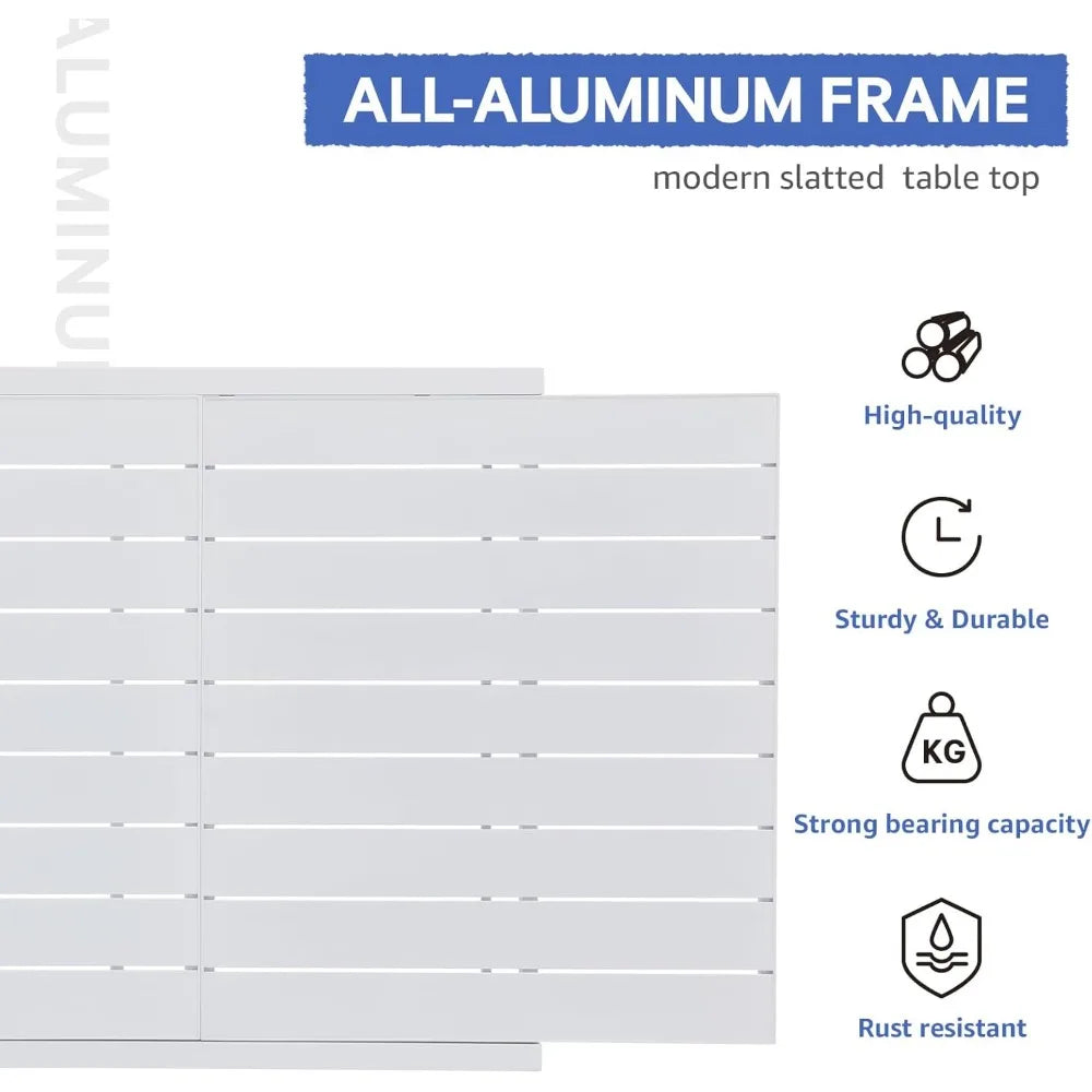 9-Piece Outdoor Patio Dining Set,8 Stackable Chairs with Gray Removable Cushions,Aluminum Expandable Outdoor Dining Table Set