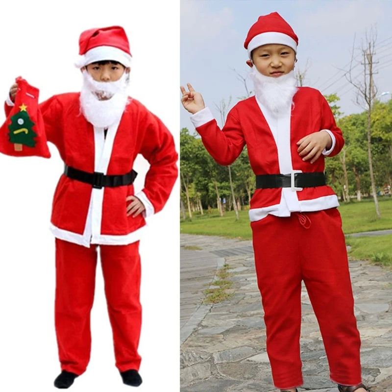 5pcs/Pack Kindergarten Girls Boys Christmas Outfit Long Sleeve Santa Romper Jumpsuit Pajamas Xmas Gift Clothes