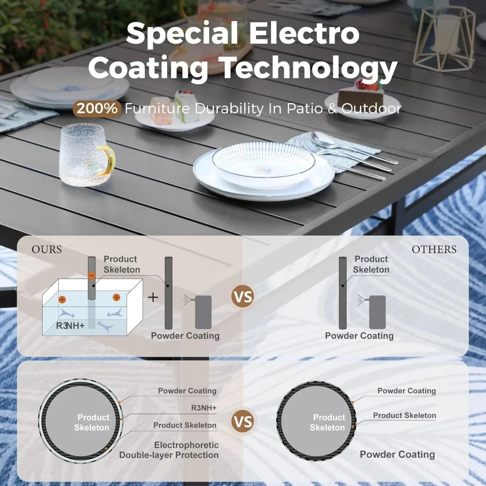 Patio Table and Chairs Dining Set,8Person 83" Rectangular Outdoor Dinings Tables and Textilene Chairs, Outdoor Dining Table Sets