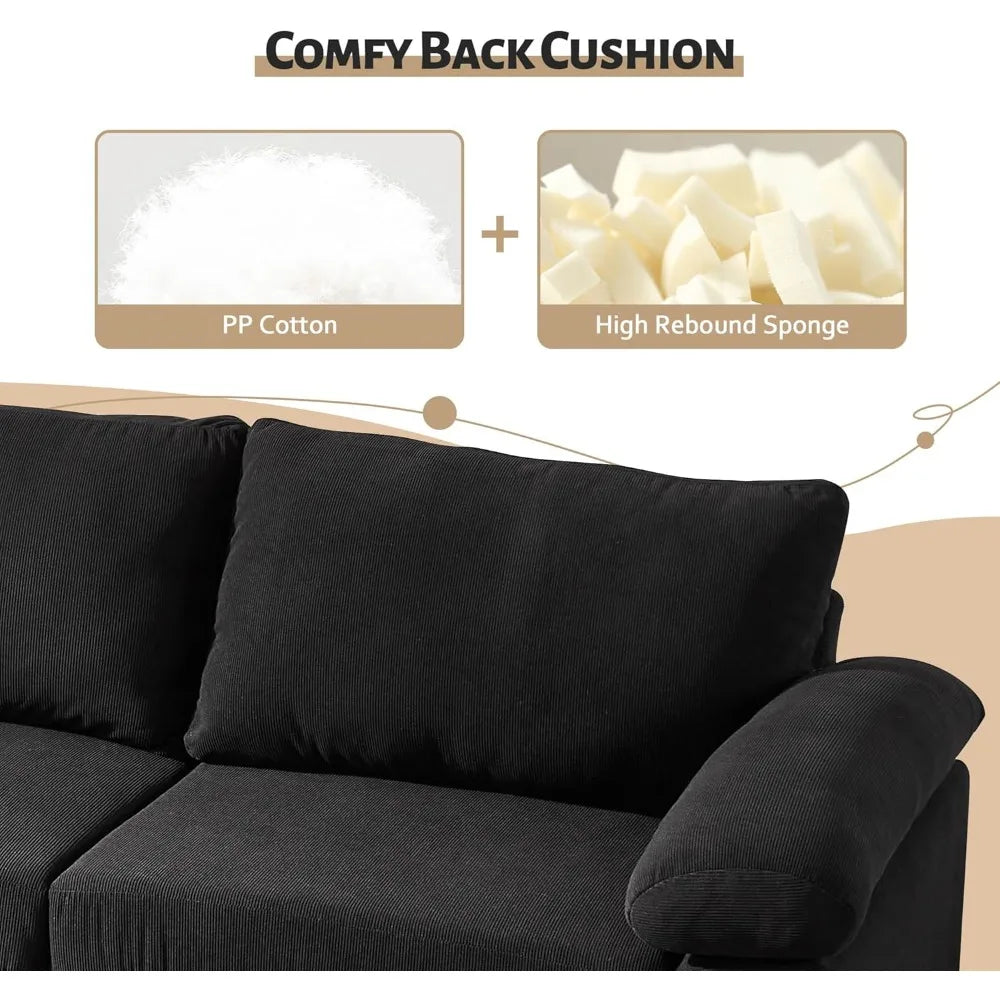 3 Seat Comfy Corduroy Couch With Convertible Chaise Living Room Sofa Chair Black Sofy Do Salon Sectional Sofas for Living Room