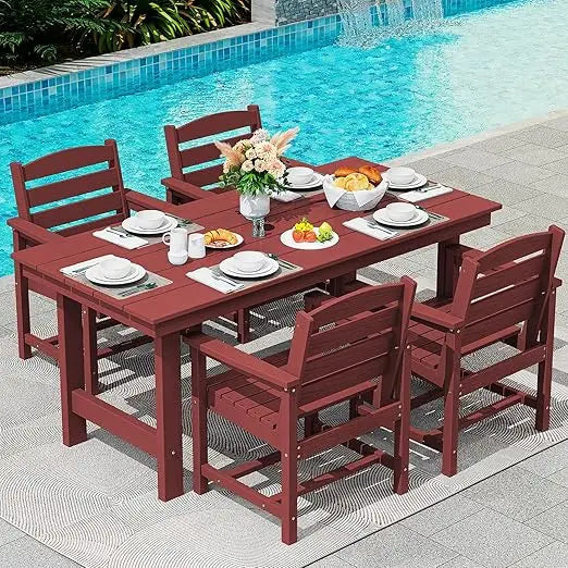 Outdoor Dining Sets, Outdoor HDPE Dining Furniture Set with Umbrella Hole Cut-Out Table and 4 Chairs, All Weather Dining Set