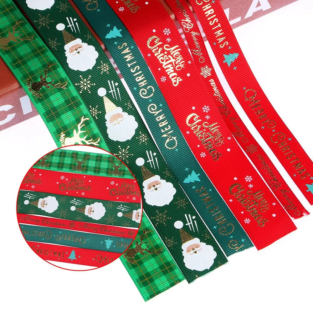 5Yards/Roll DIY Merry Christmas Polyester Package Material Wrapping Supplies Ribbons Christmas Grosgrain Xmas Ornament