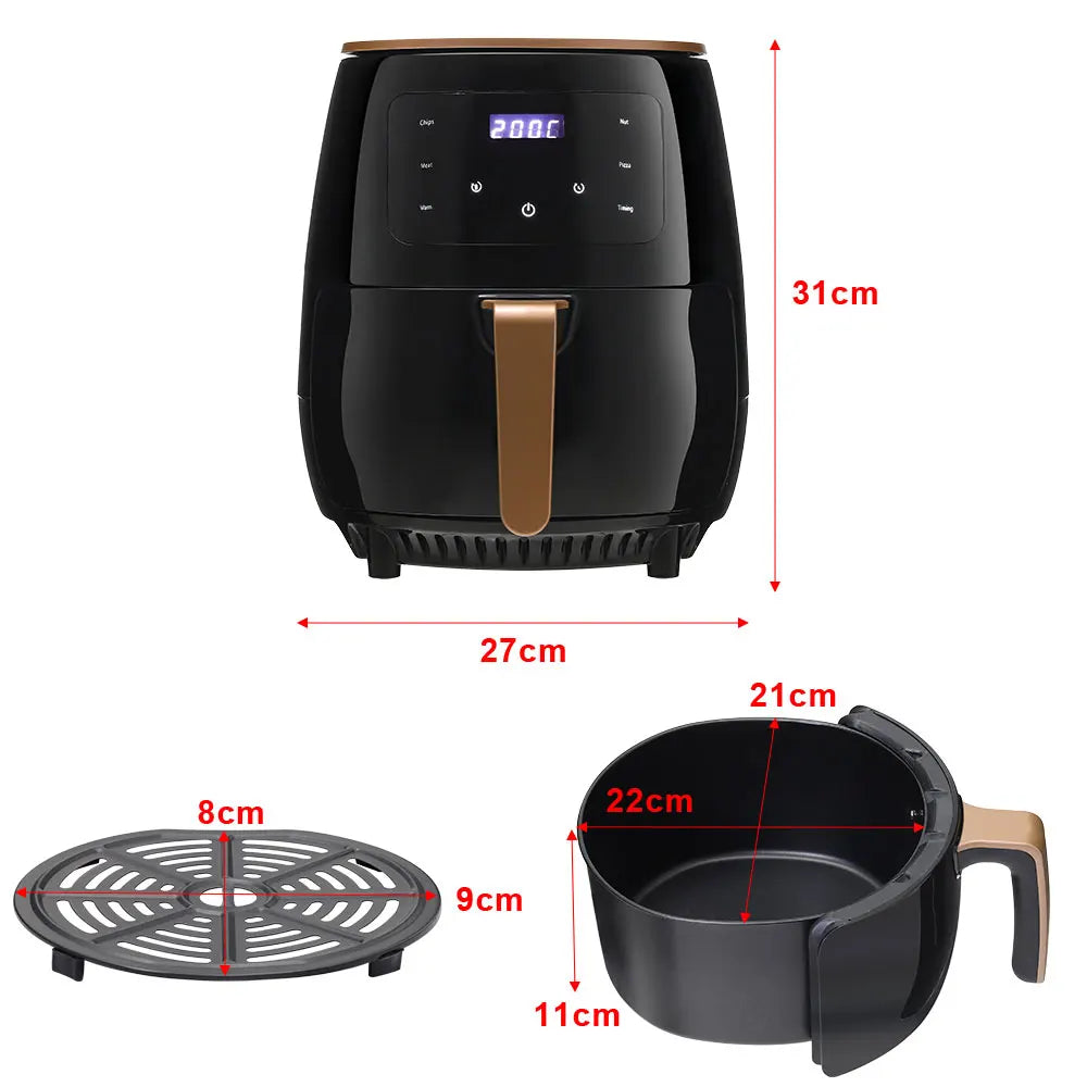 4L Black Electric Air Fryer With Non-Stick Basket LCD Digital Screen High-speed Hot Air Circulation