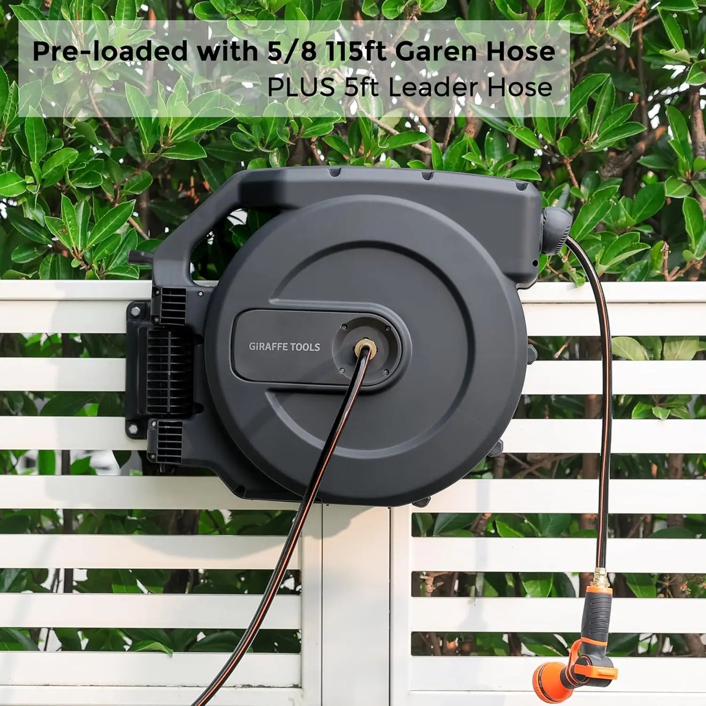 AW505/8 Retractable Garden Hose Reel 5/8" x 115+5 ft, Heavy Duty Wall Mounted Water Hose Reel Automatic Rewind