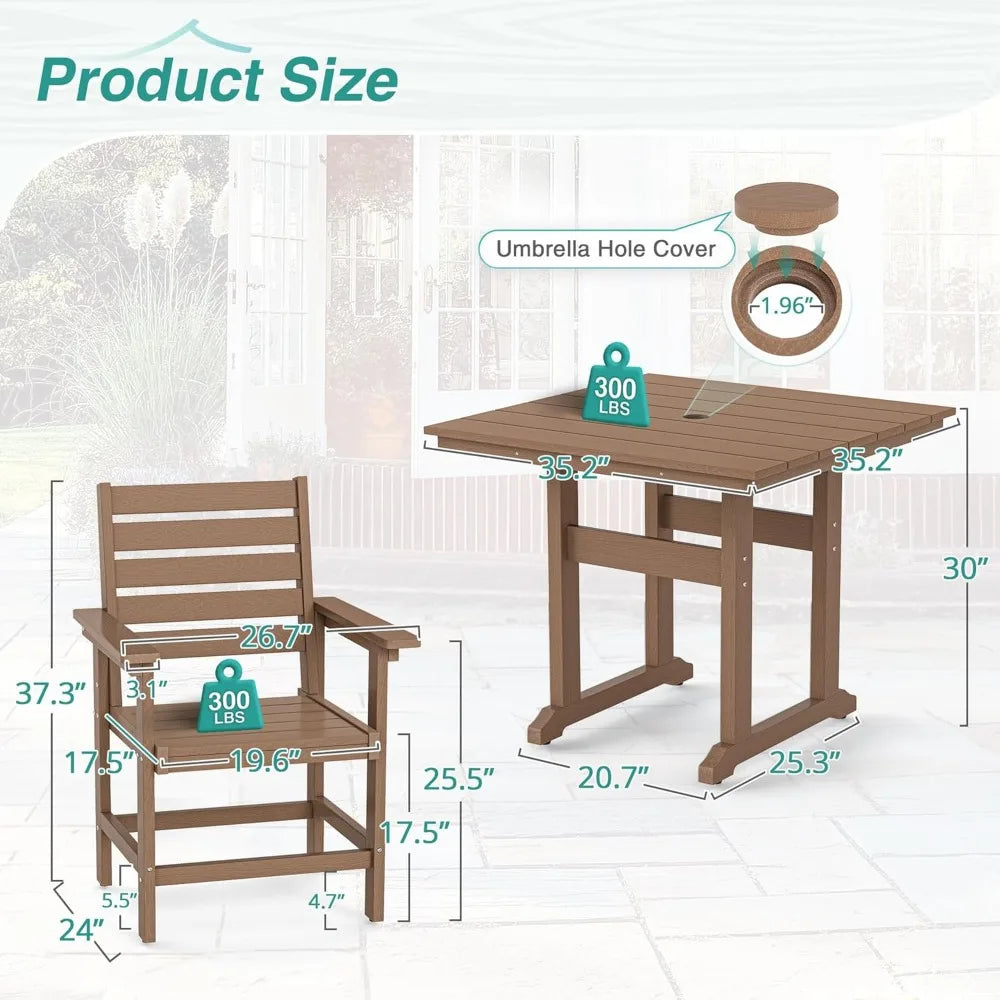 5 Pieces Patio Table and Chairs, Square Outdoor Dining Table with 4 Patio Chairs, Weather Resistant Outdoor Dining Set