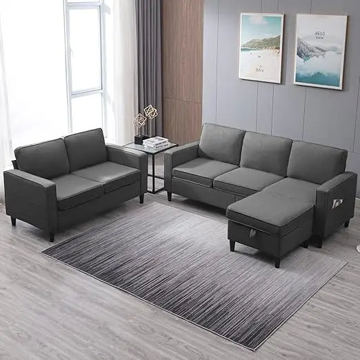 3 Pcs Sectional Sofa ,with Storage Ottoman for Living Room, Sectional Couches and Loveseat Sets, Living Room Furniture Sets