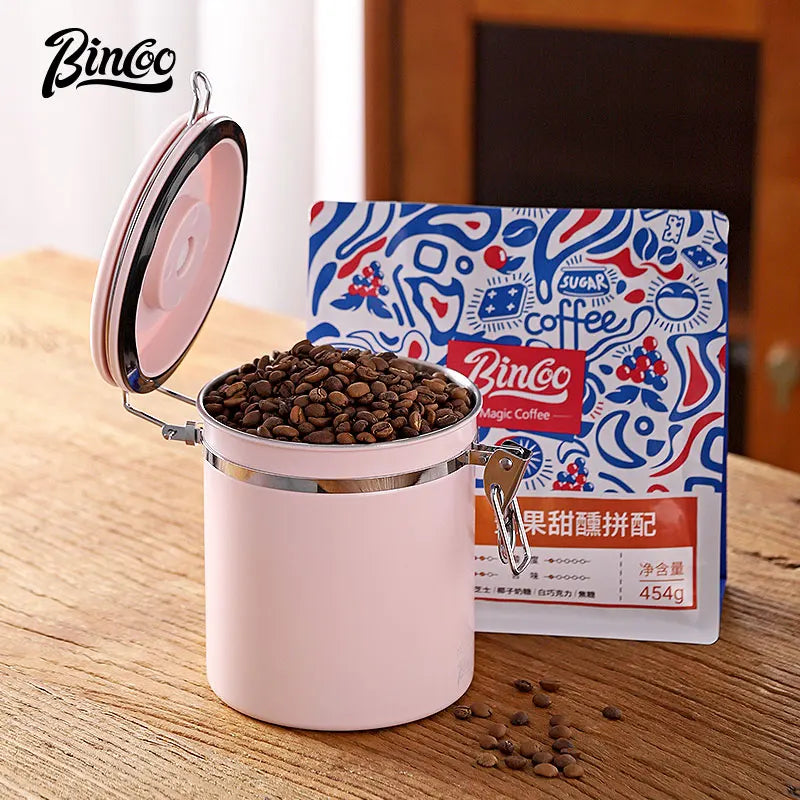 Bincoo Coffee Bean Sealed Can Pink Bean Storage One-Way Exhaust Storage Storage Bean Storage Tank Coffee Powder Lock Incense Tank