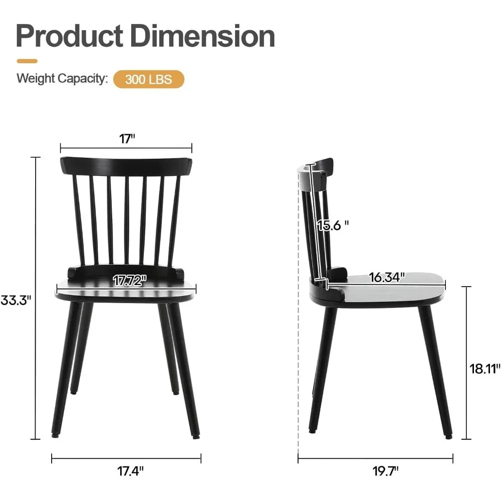 6 Pc Dining Chair Set, Farmhouse Solid Wood Spindle Back Side Chair Mid-Century Modern Black Armless Kitchen Chair