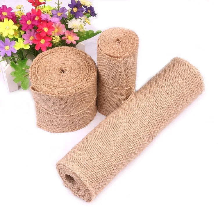 20m Natural Jute Linen Fabric 3-30cm Jute Linen Ribbon Roll Hessian Table Runner For Wedding Party Supplies Spring Decoration