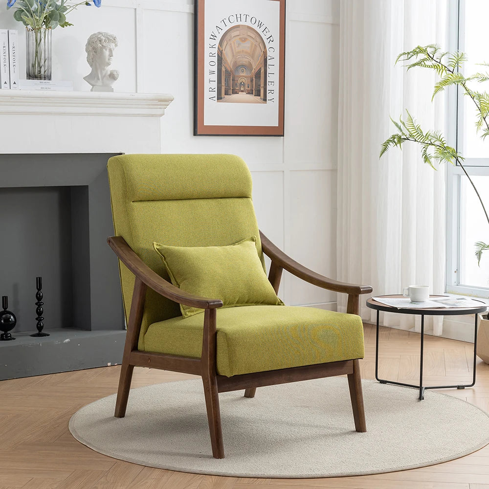 SEYNAR Mid Century Modern Accent Chair,Boucle Upholstered High Back Soild Wood Frame Armchair with Pillow for Living Room