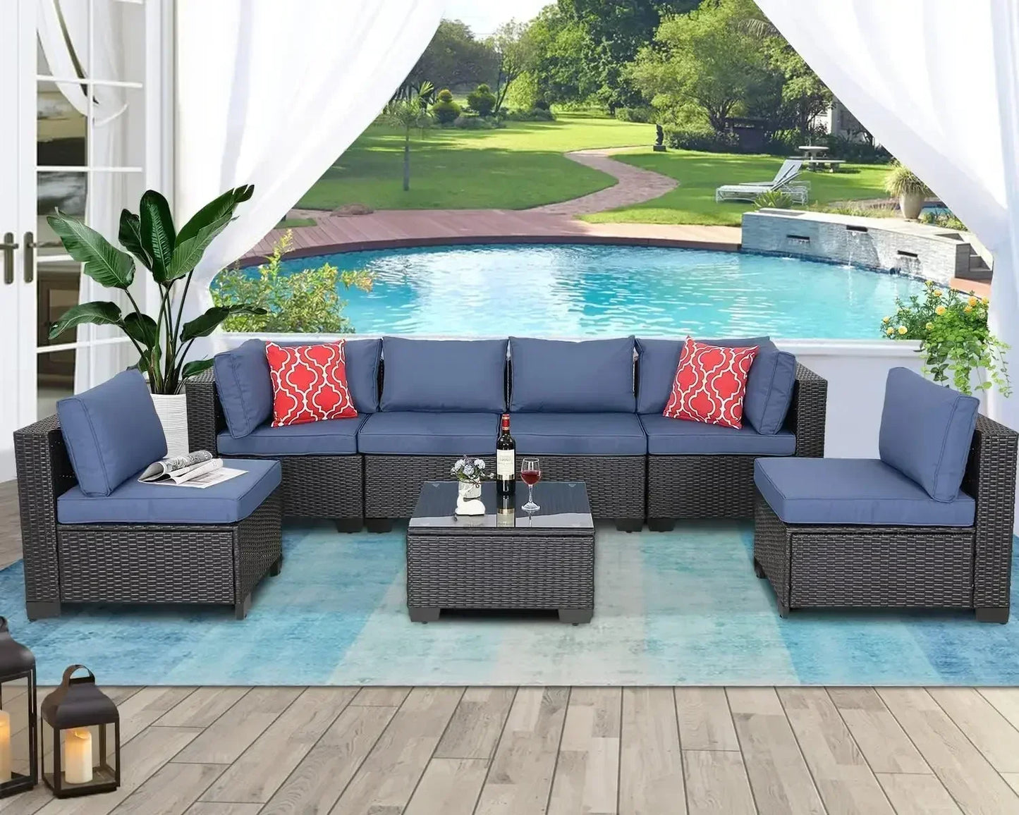 Outdoor Furniture Sets Sectional PE Rattan Outdoor Furniture Patio Conversation Set with Cushions for Balcony Lawn and Garden