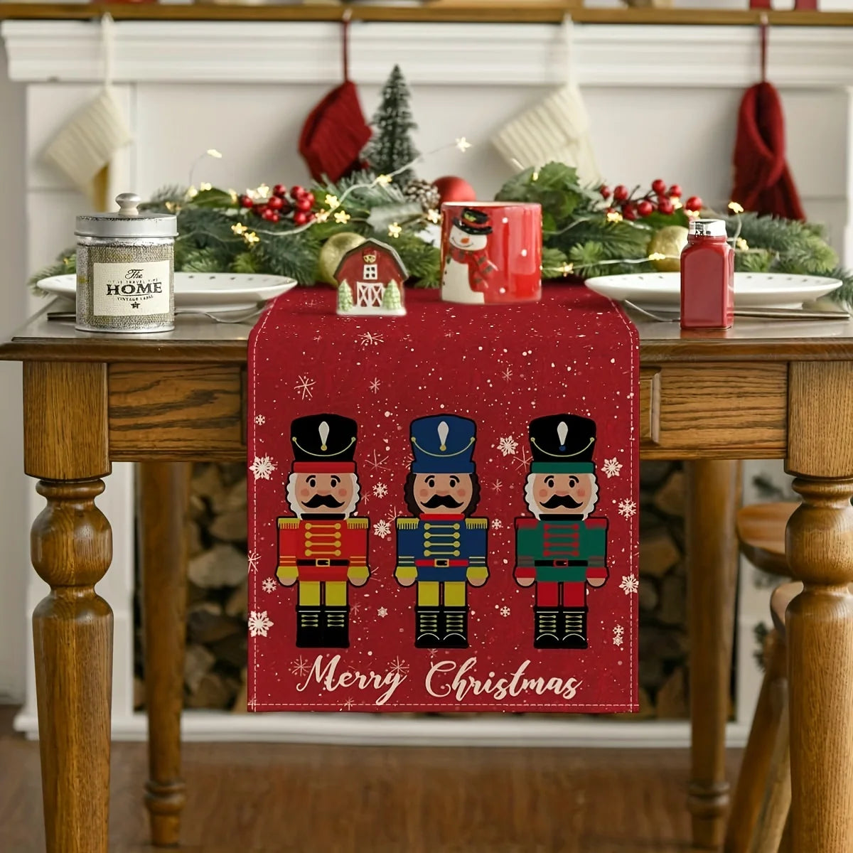 Merry Christmas Nutcrackers Linen Table Runners Dresser Scarf Winter Xmas Holiday Kitchen Party Decor Navidad Decorations 2025