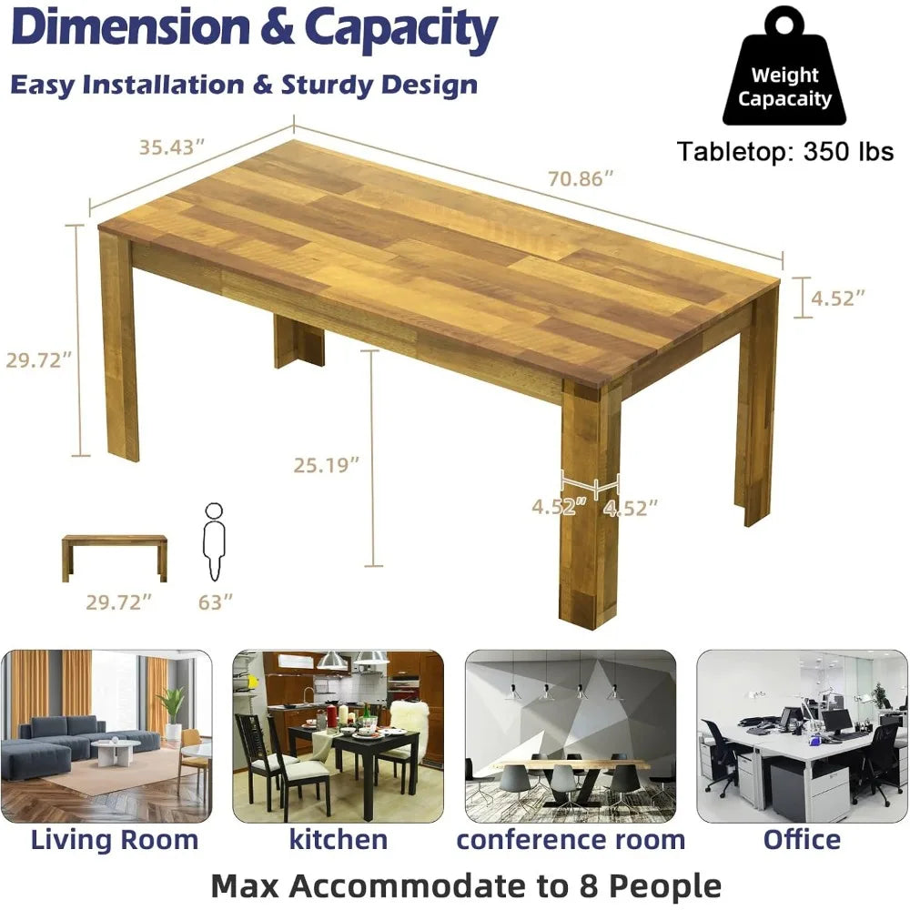 Table for 6- 8, Wood Rectangular Long Table for Big Family, Waterproof & Scratch Resistant, Conference Table (Brown)