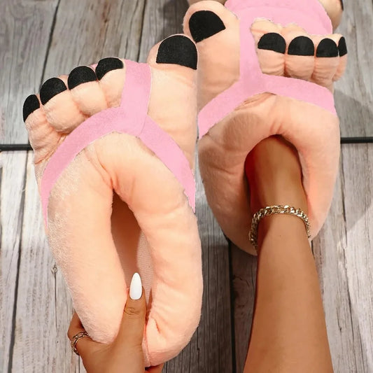 Men Women Winter Slippers Big Feet Creative Couples Funny Slippers House Slides Home Soft Warm Cotton Slider Slippers