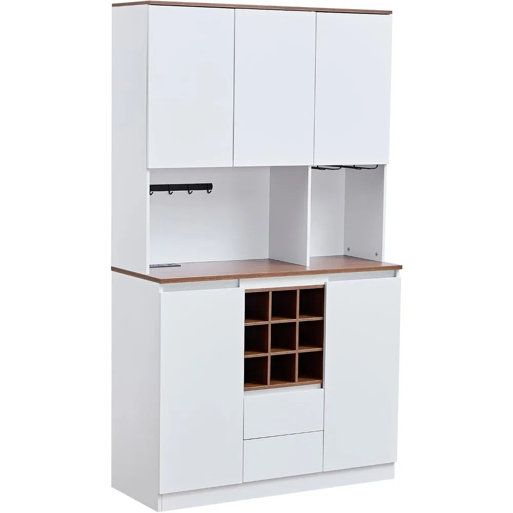 Modern Farmhouse Wine Coffee Bar Cabinet,69 Inch Tall Kitchen Pantry Cabinet Sideboard Buffet Storage Cabinet for Dining Room