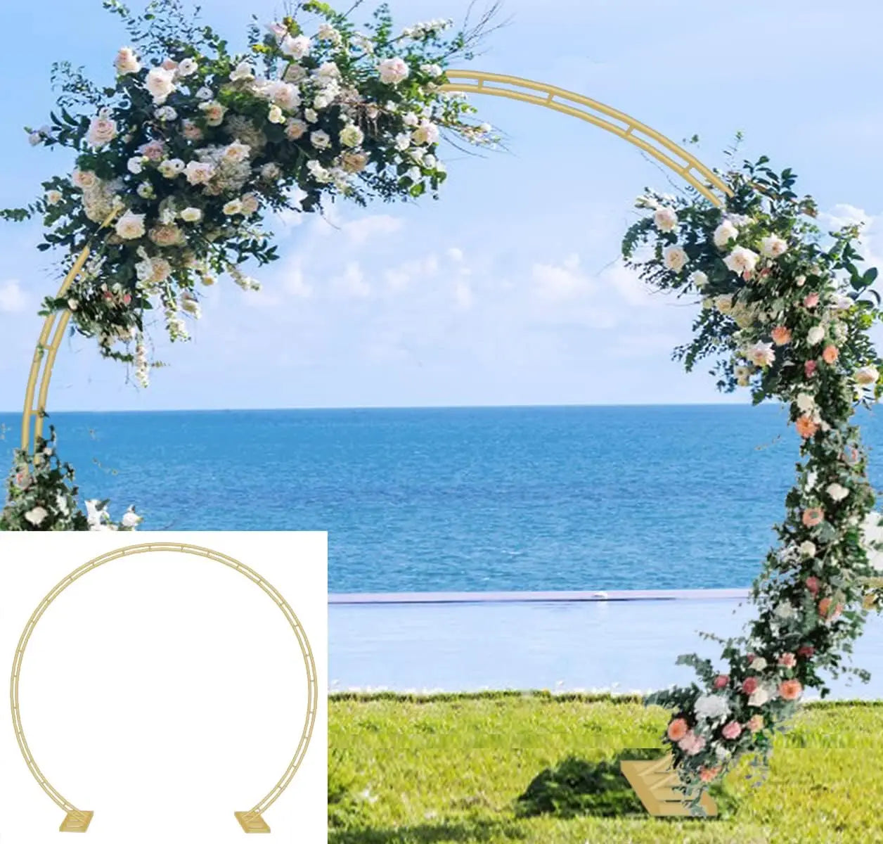 Wedding Arch for Ceremony, Metal Balloon Arches Backdrop Stand with Base for Party Supplies, Climbing Plant, Round Frame