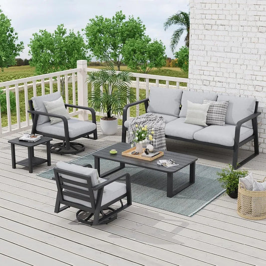 Outdoor Sofa Set,Swivel Rocking Chairs, All Weather Outdoor Aluminum Sofa, Patio Bistro Set ,5 Piece Garden Furniture Sets