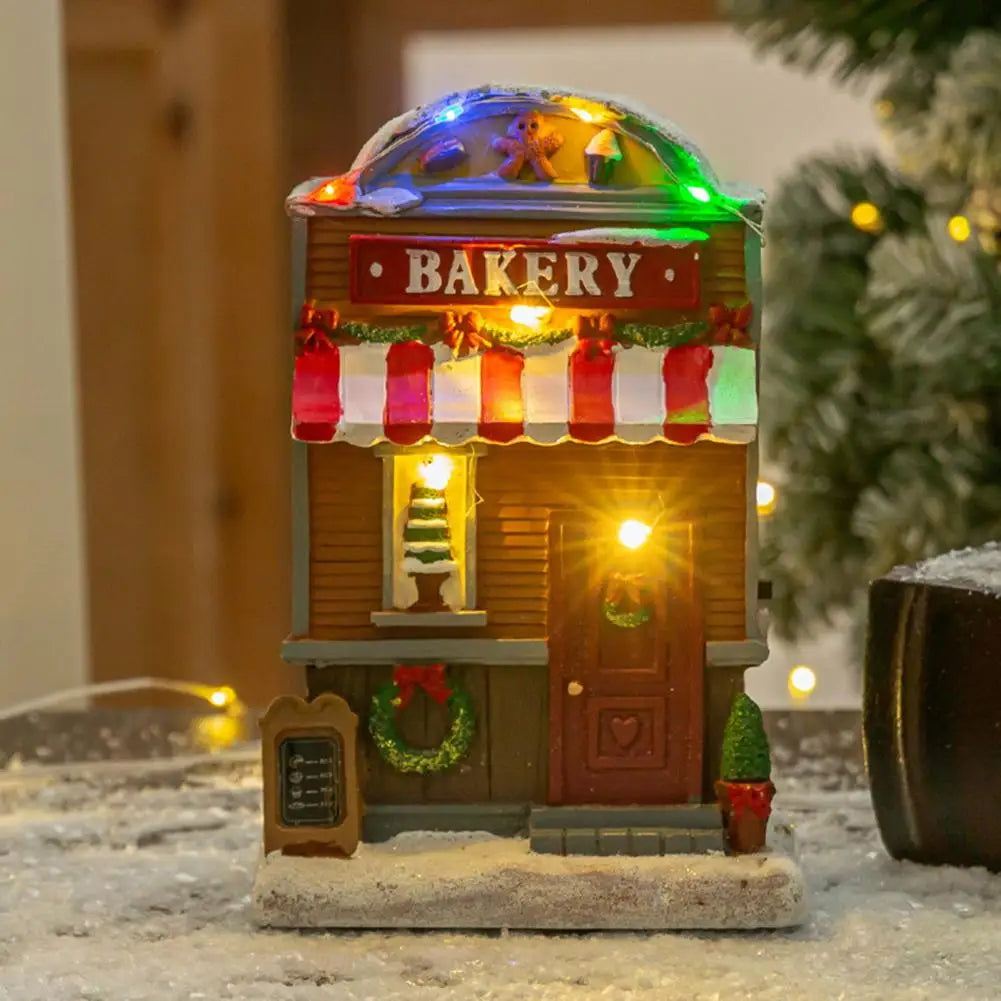 Christmas House Figurine Illuminated Village House With Music LED Lighted Resin Tabletop Centerpiece For Christmas Decoration