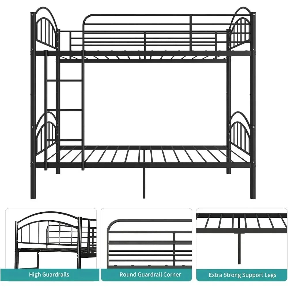 Bunk Beds Frame Twin Over Twin, Convertible Into 2 Individual Metal Bed Frame, Removable Ladder & Safety Guard Rail (Black)