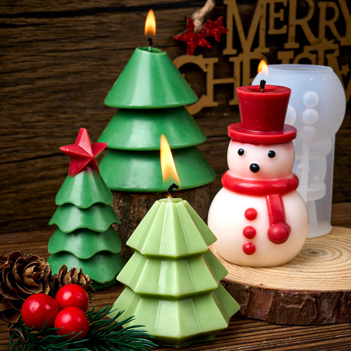 3D Christmas Tree Candle Silicone Mold DIY Snowman Candles Making Kit Handmade Soap Plaster Resin Baking Tools Holiday Gifts