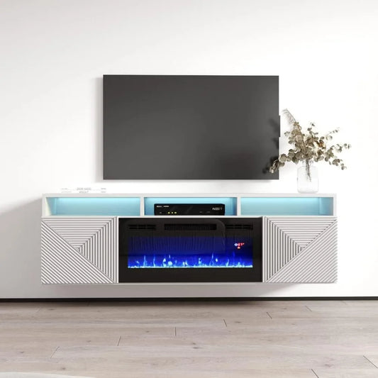 Wall Mounted Electric Fireplace TV Media Console With Storage Cabinets and LED Lights Table for Tv Cabinet Living Room Stand Rtv