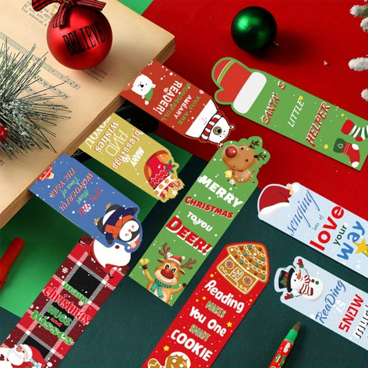 24 pcs Bookmarks Christmas Bookmarks Christmas Character Bookmarks Christmas Holiday Bookmarks Student Christmas Gifts (Santa Cl