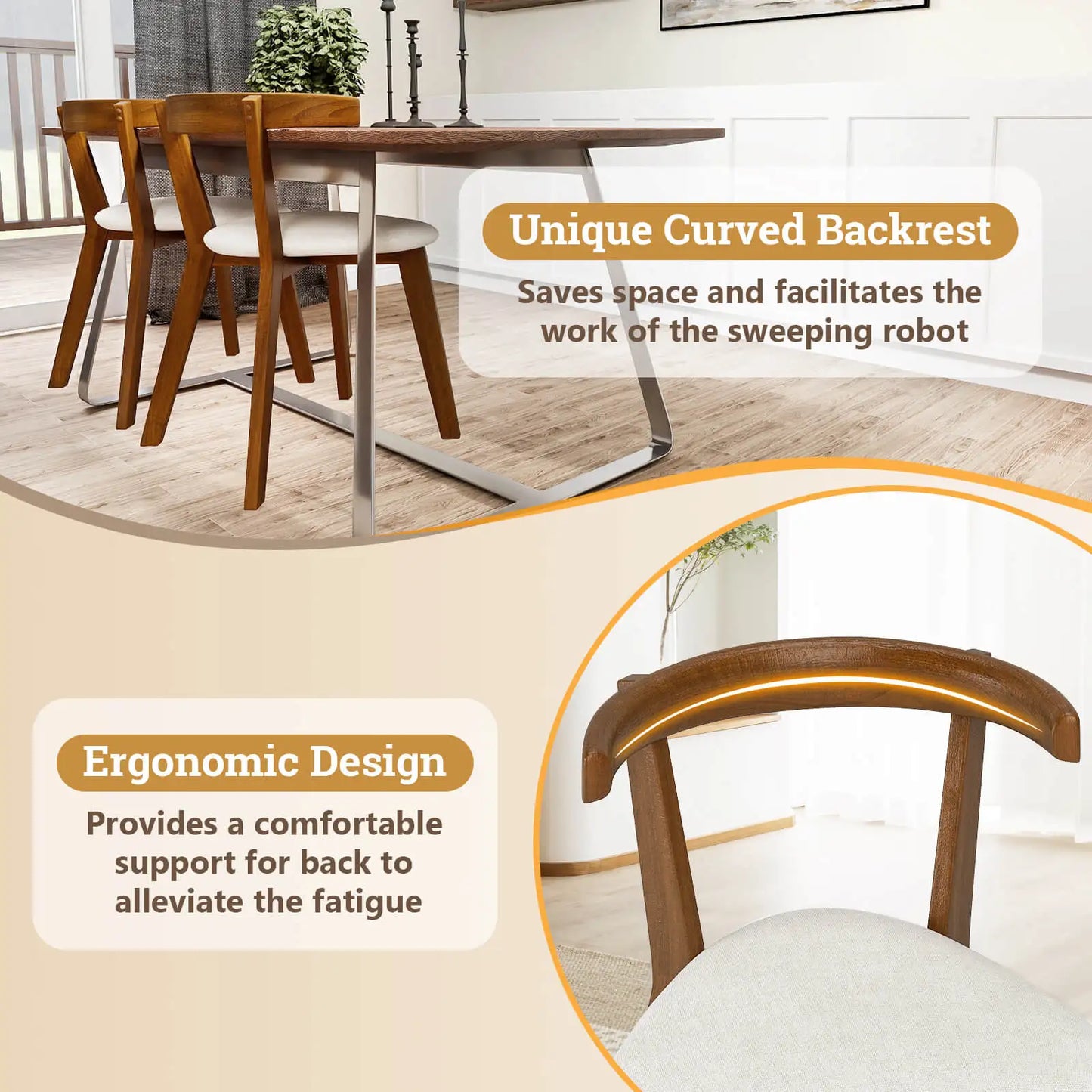 Space-Saving Wood Upholstered Dining Chair Set of 4 w/Padded Seat & Curved Back