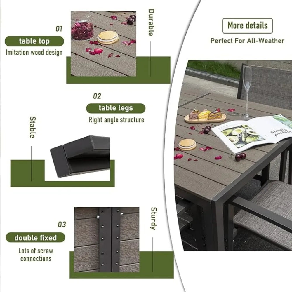 Patio Furniture Set for 7 Piece,with Weather Resistant Table 6 Stackable Textilene Chairs and Large Table, Outside Furniture Set