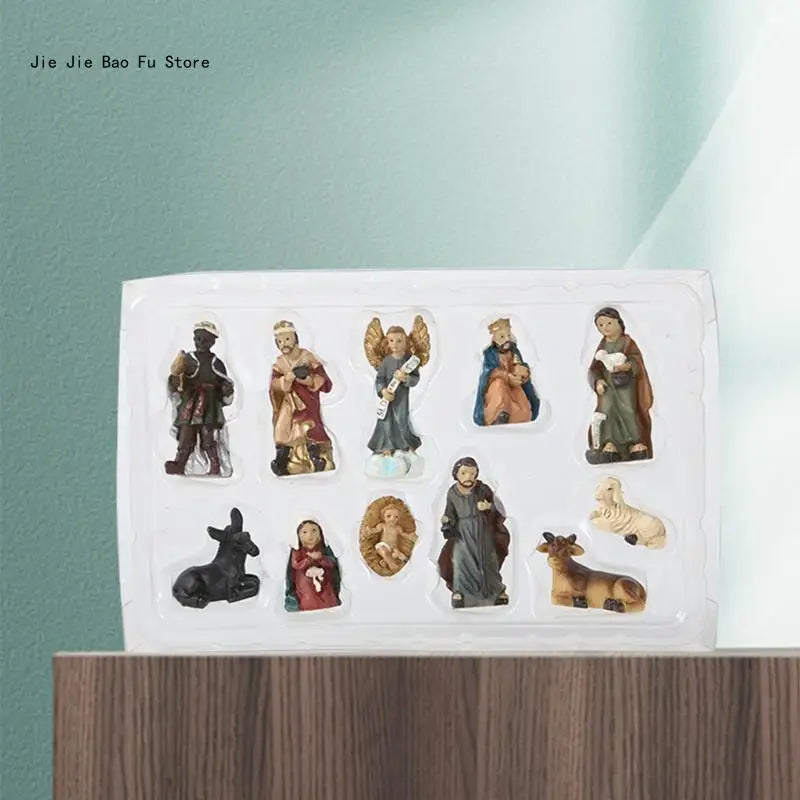 Christ Nativity Statue Scene Set Baby Jesus Manger Figurines Resin Crafts Miniatures Religious Ornament Church Gift Home Decor