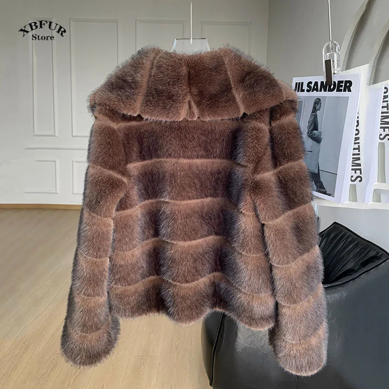 Winter Coats Woman 2024 Ins Hot Fashion Girls Fluffy Jacket Faux Fur Coat Women Thick Warm Outerwear Fluffy Faux Mink Fur Jacket