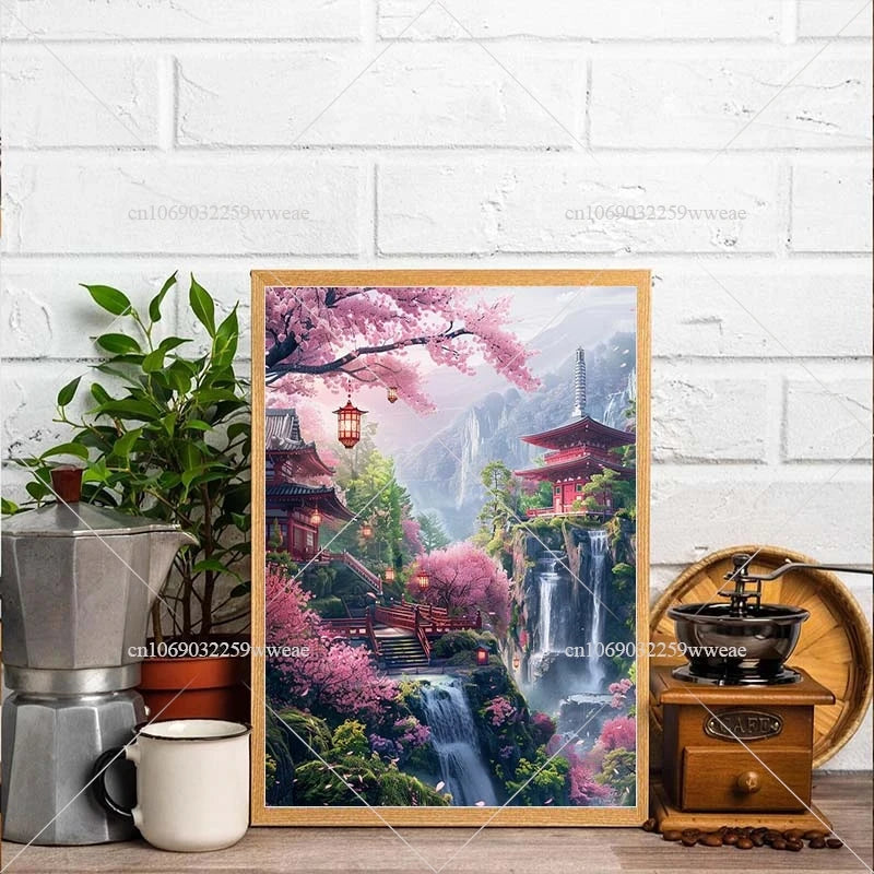 Serene Japanese Garden Crystal Diamond Painting Mount Fuj Full Rhinestones Embroidery Needlework Handmade Gift Art Wall Decor