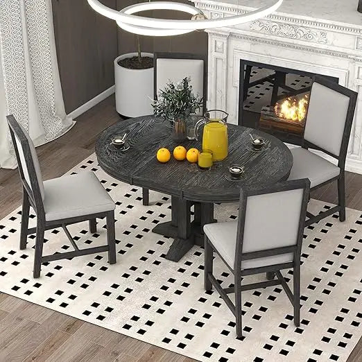 Dining Table and Chairs, 5 Piece Dinings Room Table Set with Extendable Table and Upholstered Chairs,Wood Dining Furniture Set