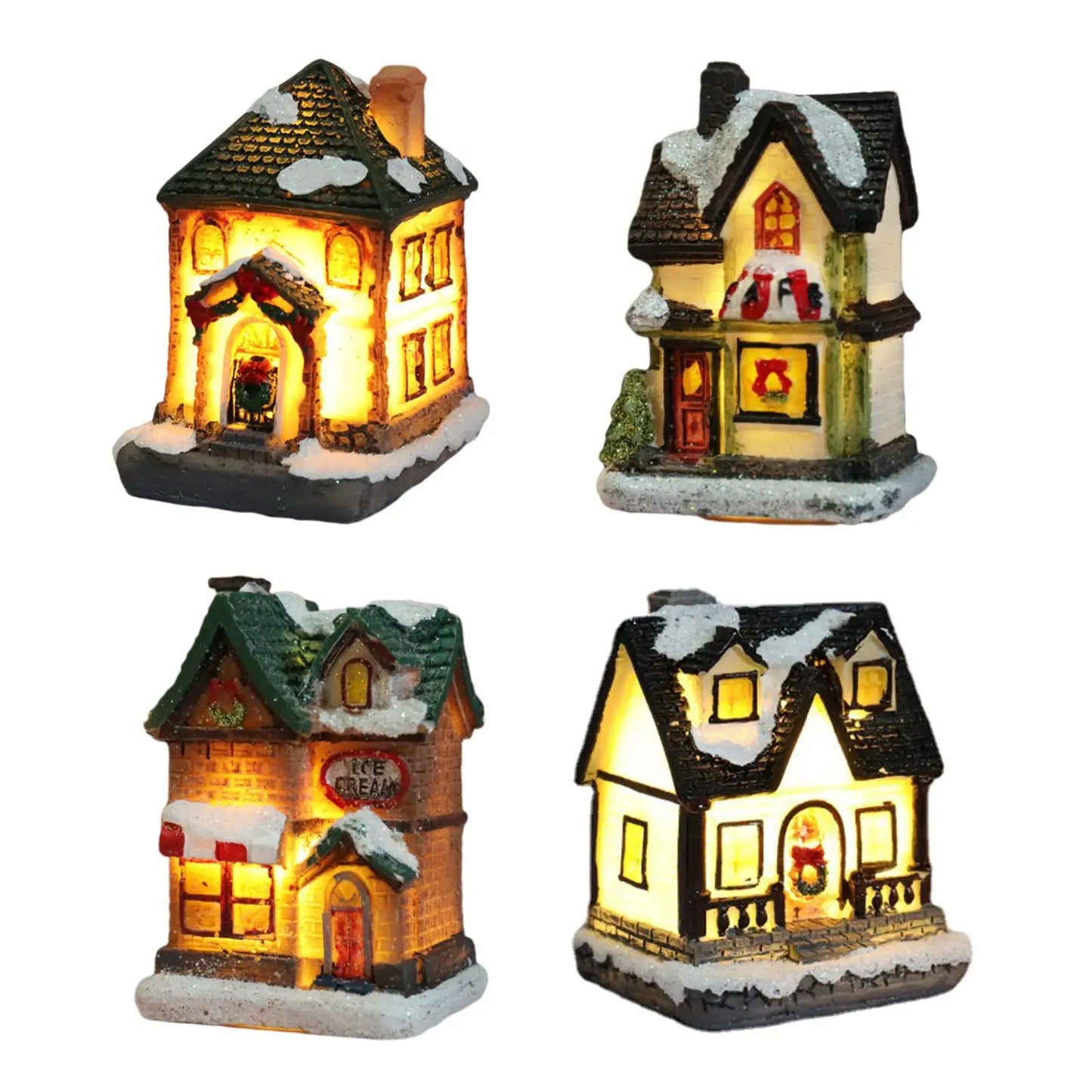 Christmas Scene Village Houses Town Decoration With Warm White Led Light Xmas Christmas Ornament Kids Gift for Home Decor