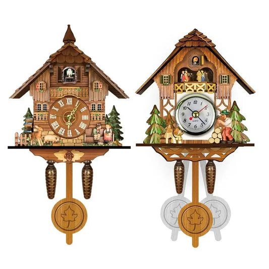 New Clock Wall Wooden Wood Pendulum Vintage Clocks Cuckoo Kids Bird Hanging Retro 3D Chiming Decor Forest Silent Decorative Room