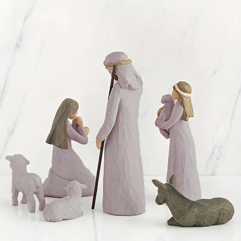 Six-piece Set of Nativity Statues, Carved Hand-painted Characters, Resin Gifts, Decoration, Living Room Show Piece