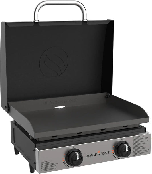 Original 22” Tabletop Griddle with Hood and Stainless Steel Front Plate, Powder Coated Steel, Black