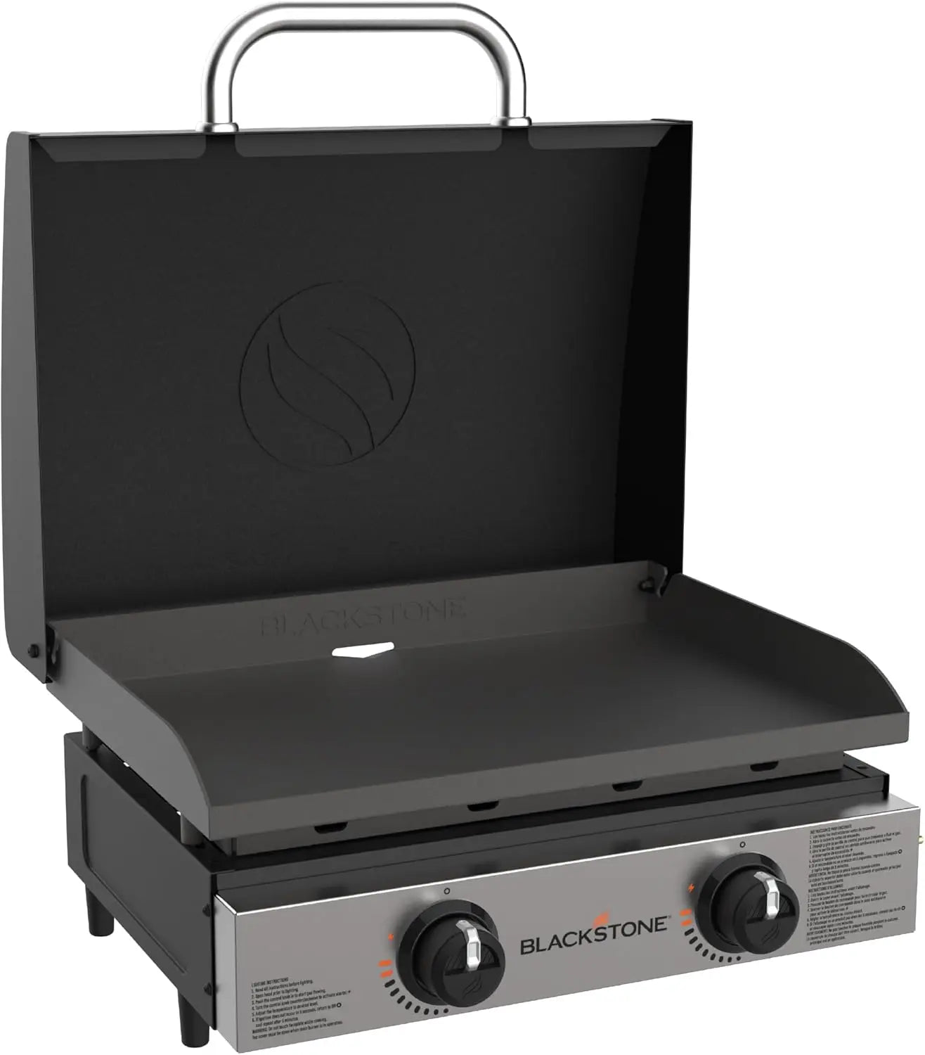 Original 22” Tabletop Griddle with Hood and Stainless Steel Front Plate, Powder Coated Steel, Black