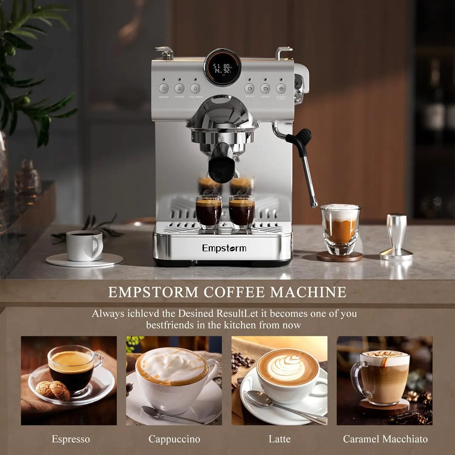 Cold Brew, 20 Bar Hot and Cold Espresso Maker Cappuccino Machine with Milk Steam Wand, Easy to Use & Clean, Expresso