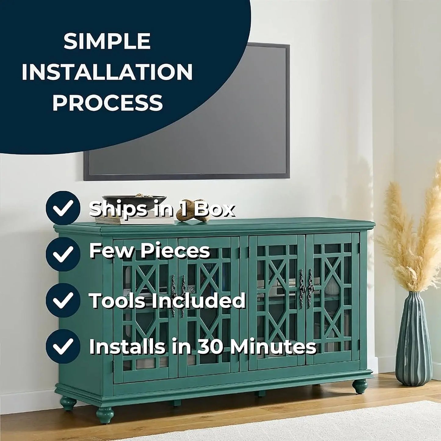 Svensson Home Elegant TV Stand, 63" W x 35" H, Antique Teal-Green