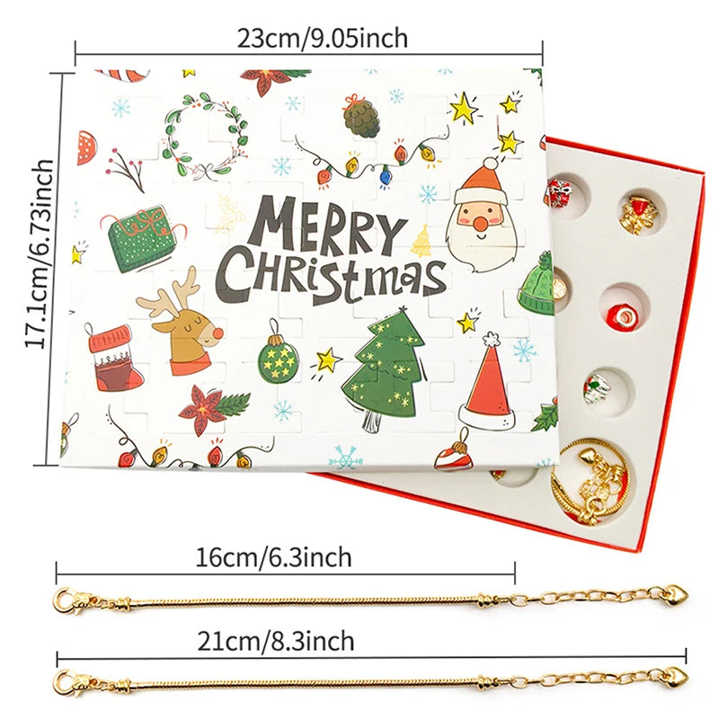 24 Countdown Calendar Advent Surprise Blind Box Set Christmas Charms Bracelet Set DIY Creative Ornaments Christmas Child Gifts