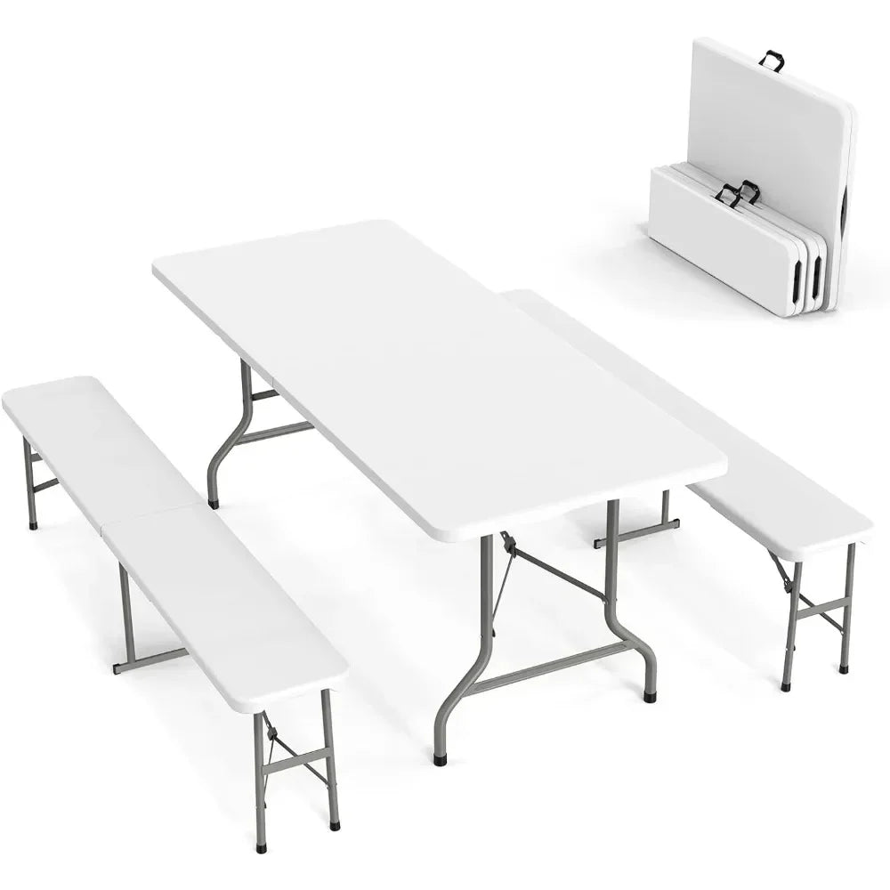 Picnic Table with 2 Benches, 6 Feet Camping Tables Chair Set,3-Piece Folding Furniture, Camping Table