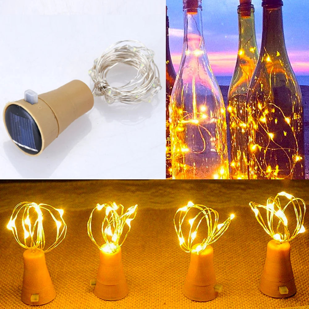 2M 20Leds Solar Wine Bottle String Lights IP65 Waterproof Copper Wire Cork Shaped Fairy Lights For Wedding Christmas Party Decor