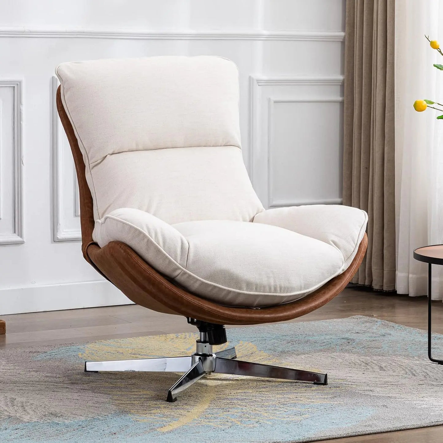 Swivel Accent Chair, Modern Linen Soft Foam Lounge Chair with High Back, Comfy Rocker for Living Room Bedroom Reading