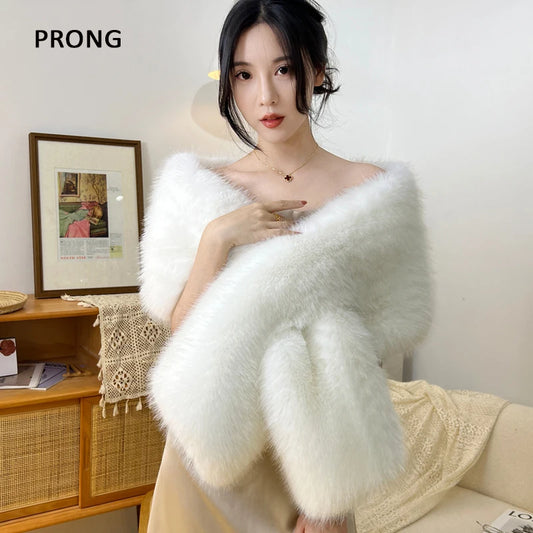 Faux Fur Wedding Shawl Woman Party Bride Cape Cloak Autumn Winter Banquet Stage Dress Scarf Bridal Wrap Bolero Accessory Stock