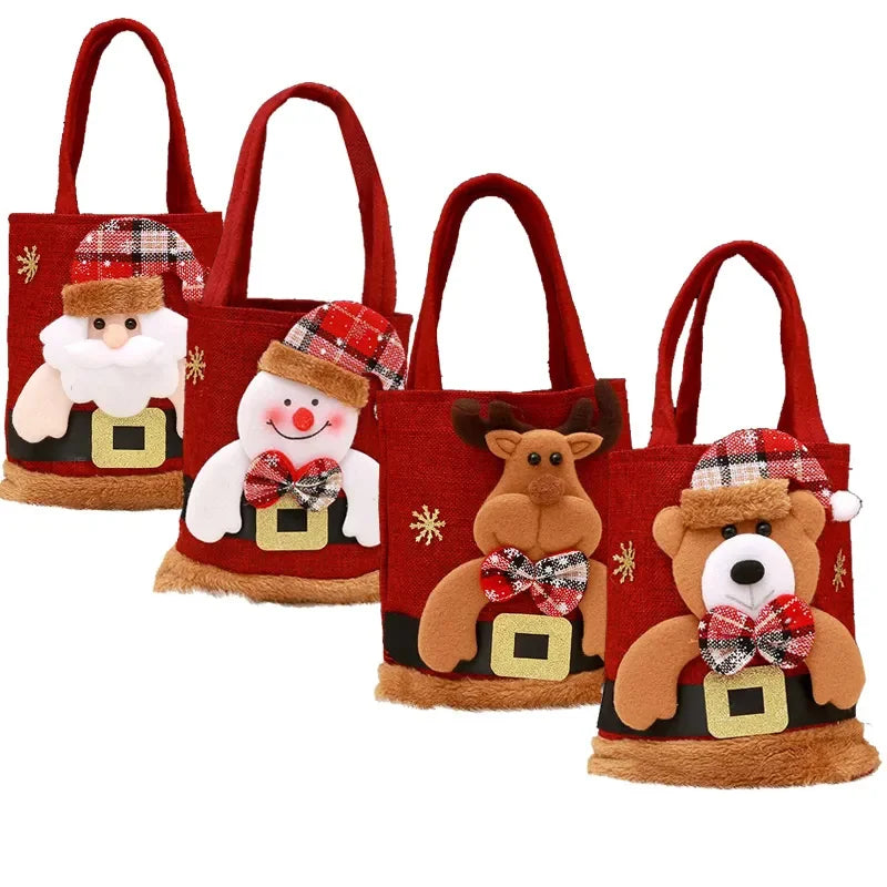 New Christmas Santa Sack Children's Christmas Gifts Candy Stocking Bag Elegant Santa Claus Printed Linen Christmas Candy Bag