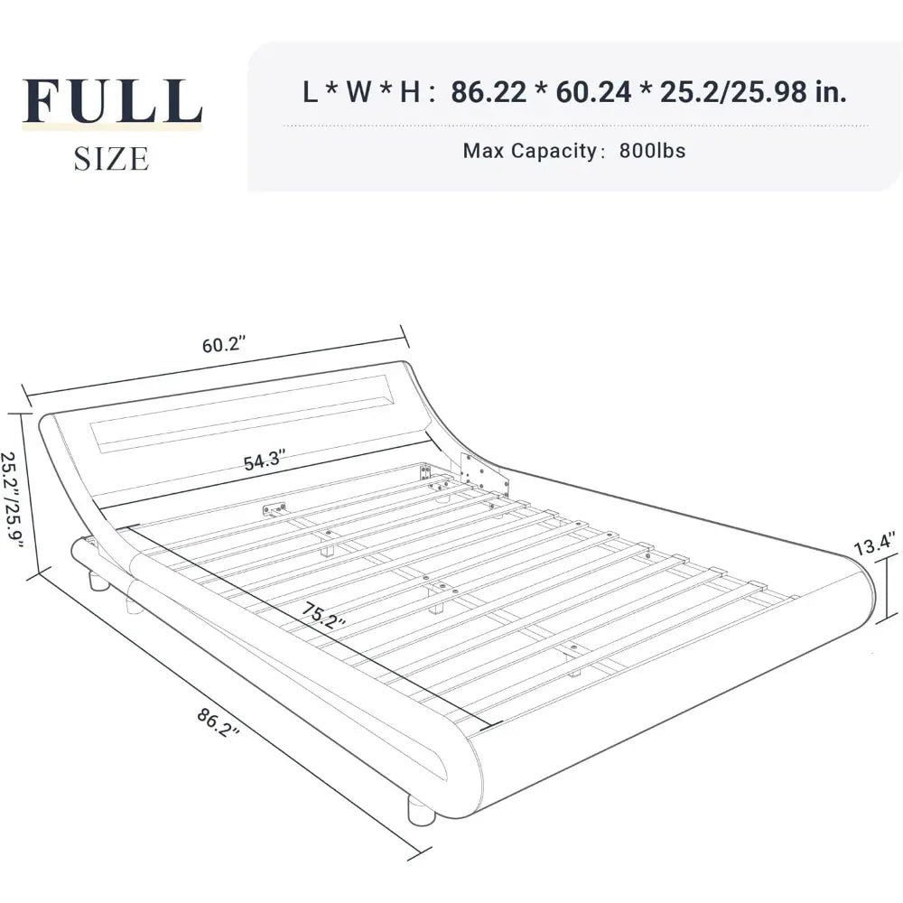 Full Size LED Platform Bed Frame with Adjustable Headboard/No Box Spring Need/Easy Assembly/Faux Leather in Black bedstead