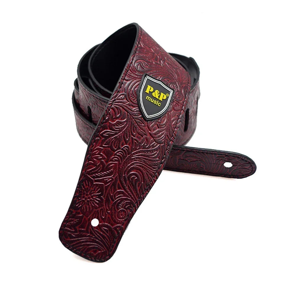 P&P PU Leather Guitar Strap Adjustable Soft Embroidered Belt For Electric Acoustic Guitar Bass